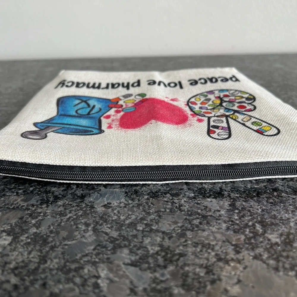 🇺🇸$3🇺🇸 Peace Love Pharmacy Canvas Cosmetic Bag with Padded Inside NIP